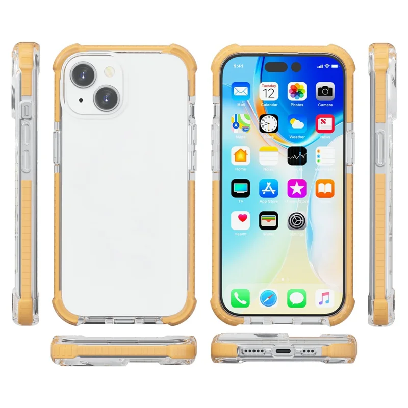 For iPhone 15 Plus Case Four Corners Anti Drop Clear TPU + TPE + PC Phone Cover - Transparent Yellow
