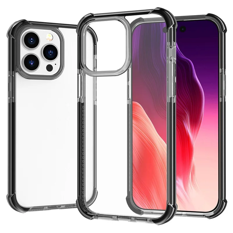 For iPhone 15 Pro Case Four Corners Anti Drop Clear TPU + TPE + PC Phone Coverr - Black