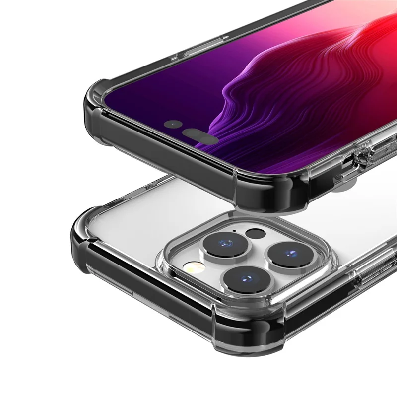 For iPhone 15 Pro Case Four Corners Anti Drop Clear TPU + TPE + PC Phone Coverr - Black