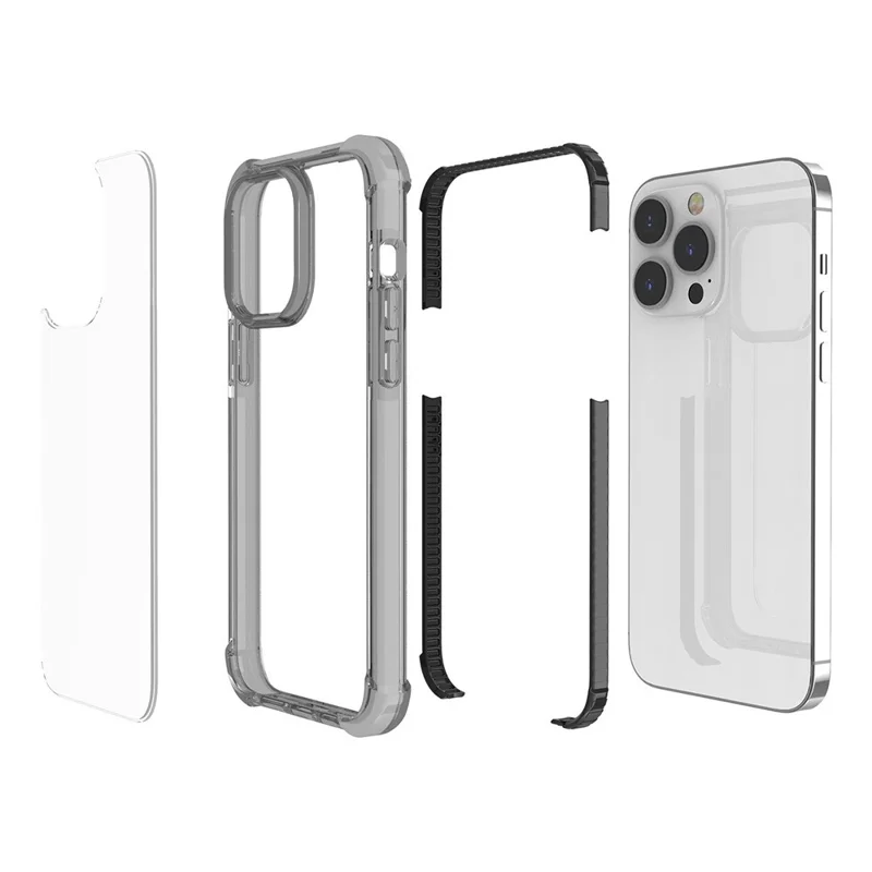 For iPhone 15 Pro Case Four Corners Anti Drop Clear TPU + TPE + PC Phone Coverr - Black