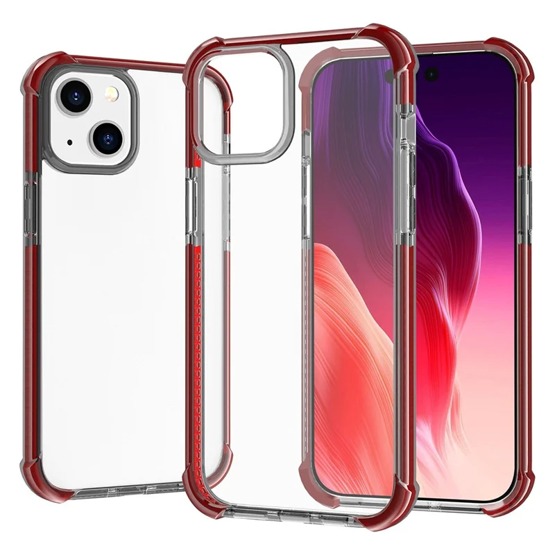 For iPhone 15 Case Four Corners Anti Drop Clear TPU + TPE + PC Phone Cover - Transparent Brown