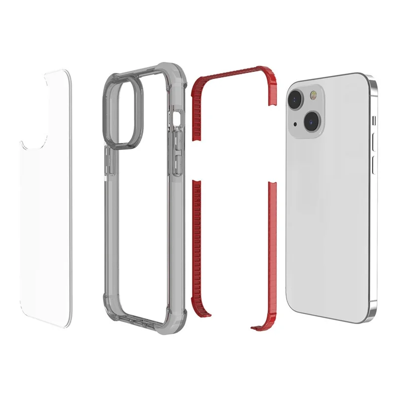 For iPhone 15 Case Four Corners Anti Drop Clear TPU + TPE + PC Phone Cover - Transparent Brown