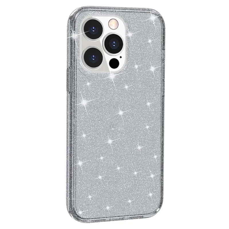 Für iPhone 15 Pro Sparkly Glitter Anti-Scratch Case Hard PC + Soft TPU Phone Cover - Grau