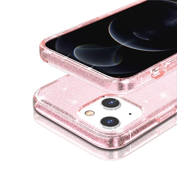 For iPhone 15 Plus Sparkly Glitter Protective Case Shockproof Hard PC + Soft TPU Phone Cover - Pink