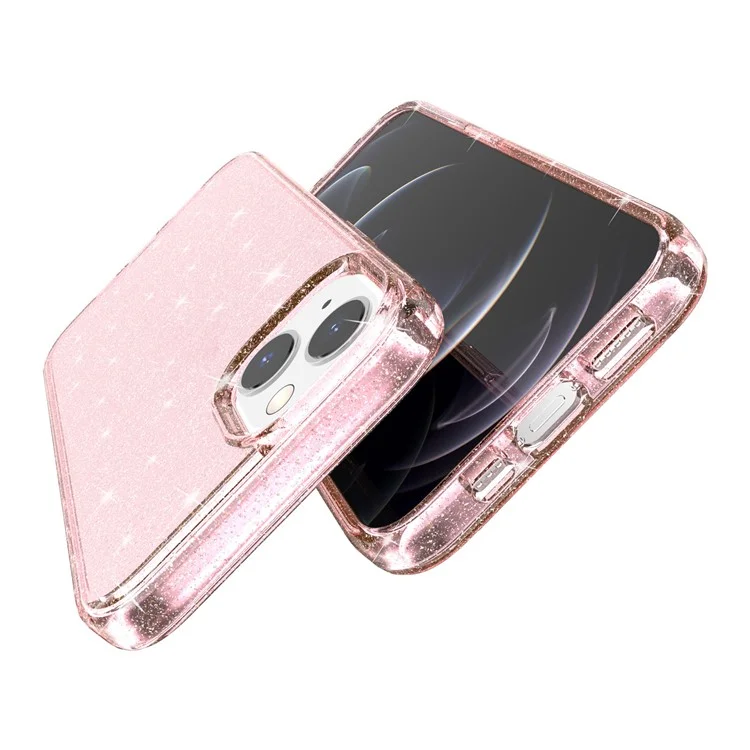 For iPhone 15 Plus Sparkly Glitter Protective Case Shockproof Hard PC + Soft TPU Phone Cover - Pink