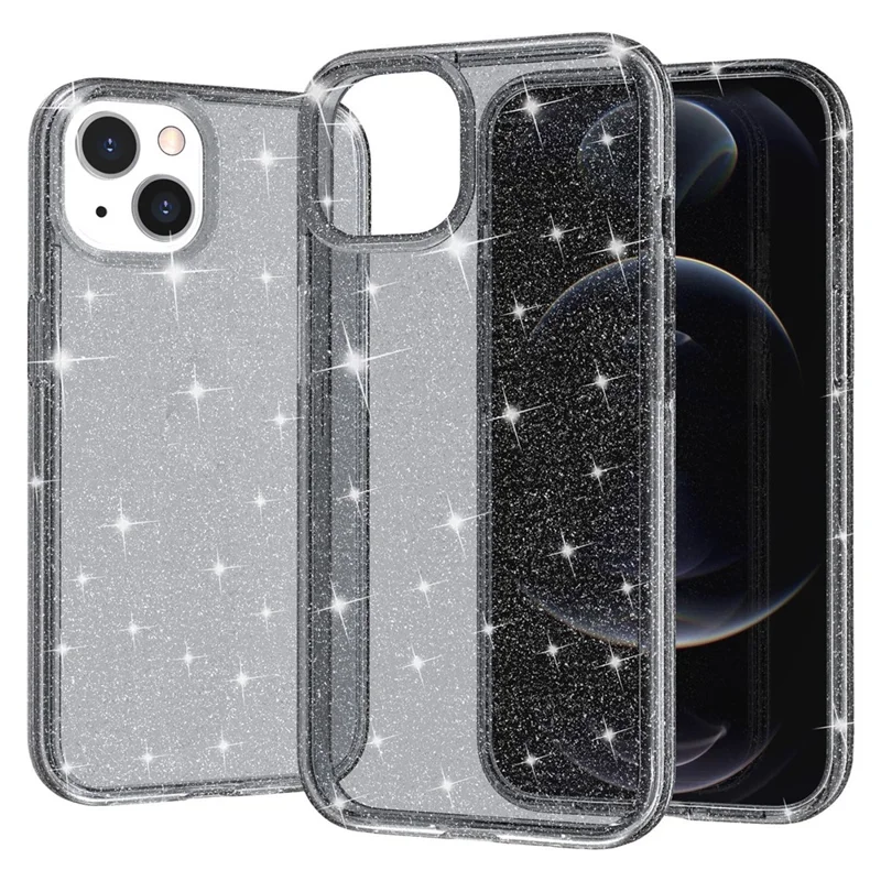 Für iPhone 15 Plus Sparkly Glitter Protective Case Stoßfestes Hardcase + Soft TPU Phone Cover - Grau