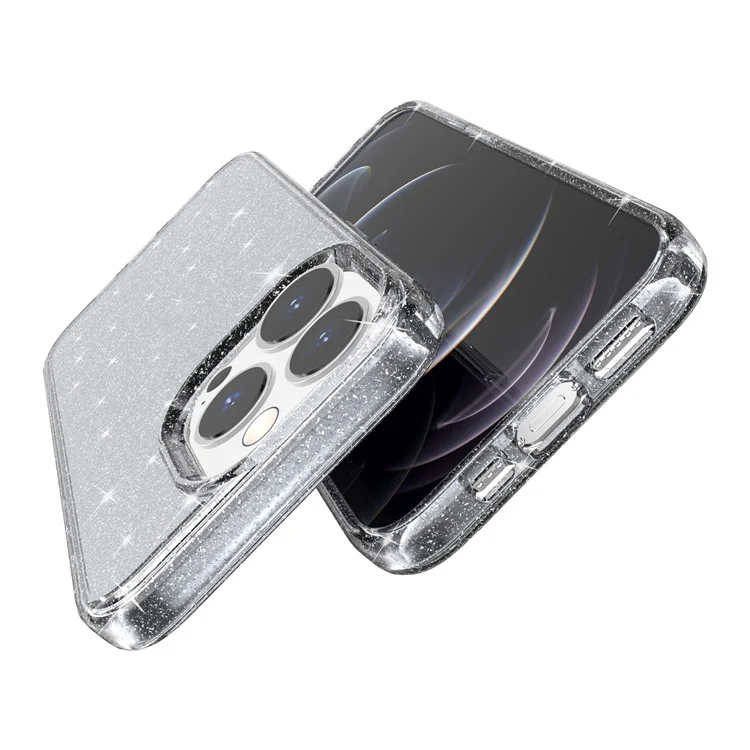 Pour iPhone 15 Pro Max Sparkly Glitter Protective Case Hard PC + Soft TPU Anti-scratch Phone Cover - Grey