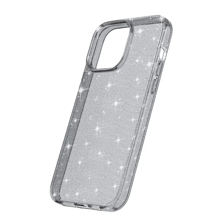 Pour iPhone 15 Pro Max Sparkly Glitter Protective Case Hard PC + Soft TPU Anti-scratch Phone Cover - Grey