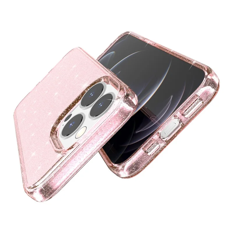 For iPhone 15 Pro Max Sparkly Glitter Protective Case Hard PC + Soft TPU Anti-scratch Phone Cover - Pink