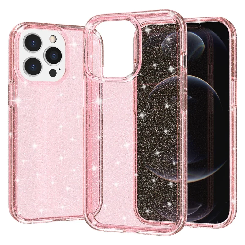 For iPhone 15 Pro Max Sparkly Glitter Protective Case Hard PC + Soft TPU Anti-scratch Phone Cover - Pink