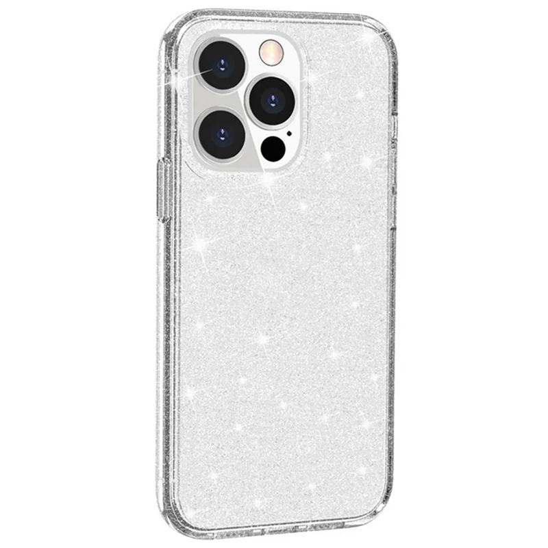 For iPhone 15 Pro Max Sparkly Glitter Protective Case Hard PC + Soft TPU Anti-scratch Phone Cover - White