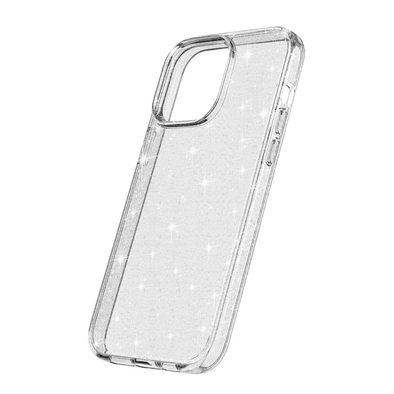 For iPhone 15 Pro Max Sparkly Glitter Protective Case Hard PC + Soft TPU Anti-scratch Phone Cover - White