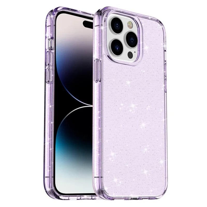 For iPhone 15 Pro Max Sparkly Glitter Protective Case Hard PC + Soft TPU Anti-scratch Phone Cover - Purple