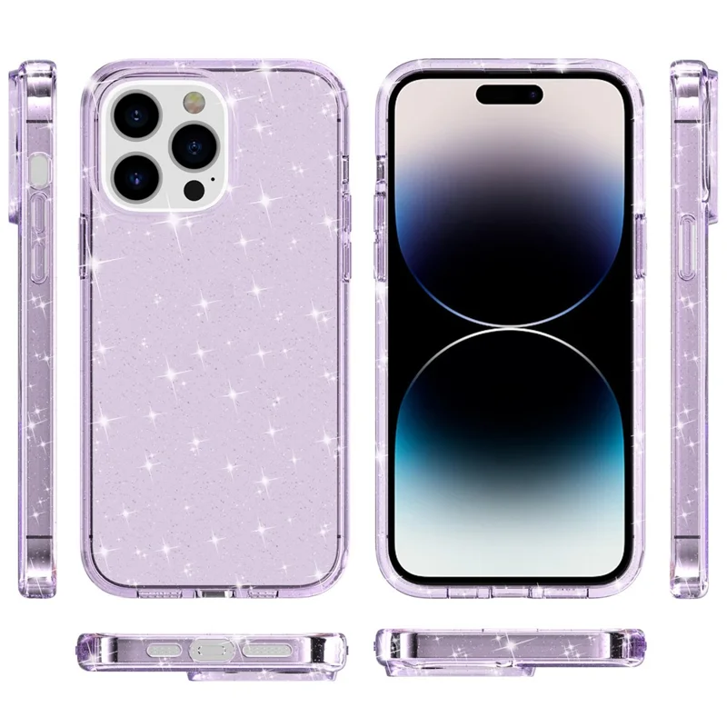 For iPhone 15 Pro Max Sparkly Glitter Protective Case Hard PC + Soft TPU Anti-scratch Phone Cover - Purple