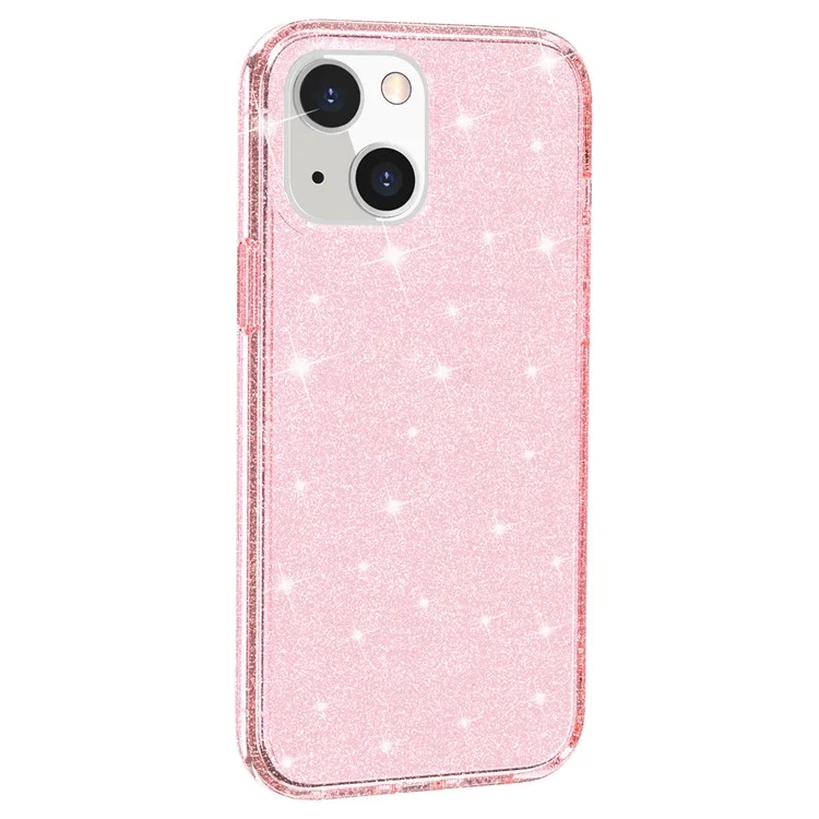 For iPhone 15 Bump Proof Protective Case Sparkly Glitter Hard PC + Soft TPU Phone Cover - Pink