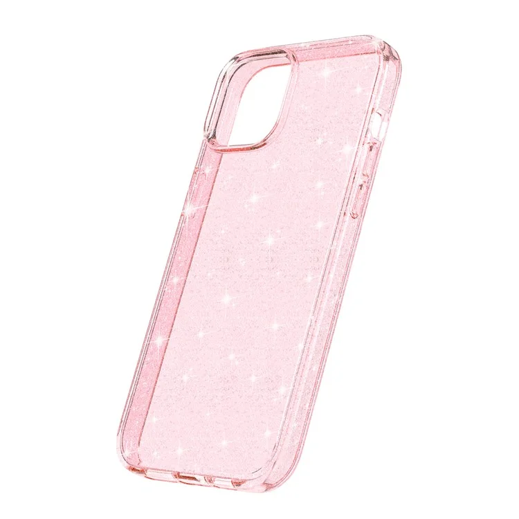 For iPhone 15 Bump Proof Protective Case Sparkly Glitter Hard PC + Soft TPU Phone Cover - Pink