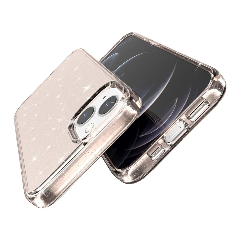 Para iPhone 15 Bump Proof Protective Case Sparkly Glitter Hard PC + Soft TPU Phone Cover - Gold