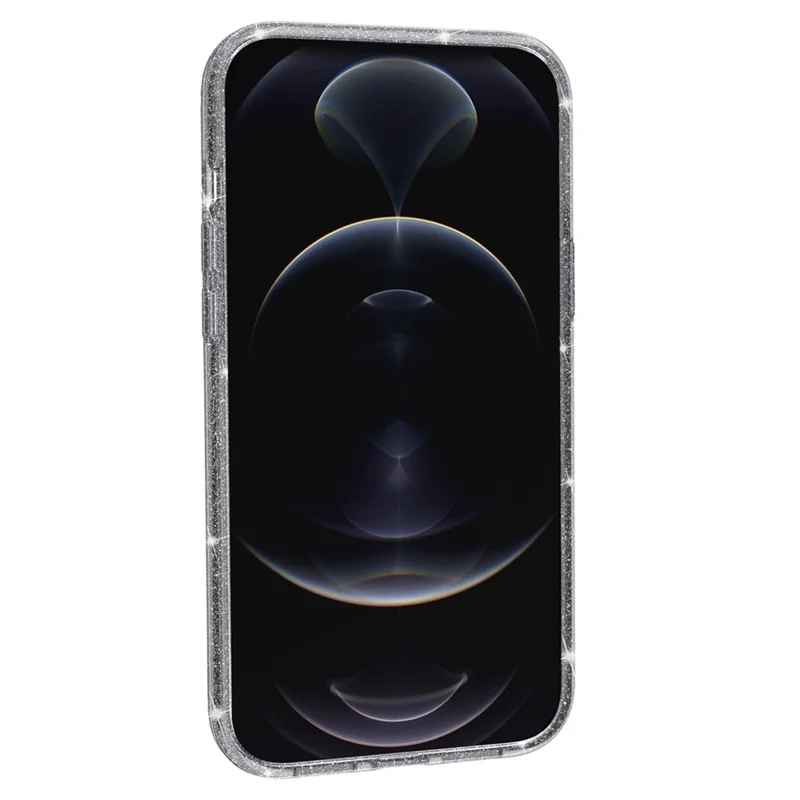 For iPhone 15 Bump Proof Protective Case Sparkly Glitter Hard PC + Soft TPU Phone Cover - Grey