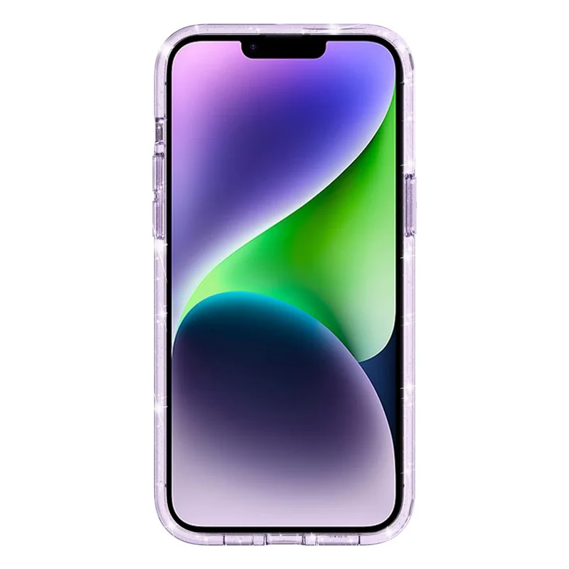 Para iPhone 15 Bump Proof Protective Case Sparkly Glitter Hard PC + Soft TPU Phone Cover - Morado