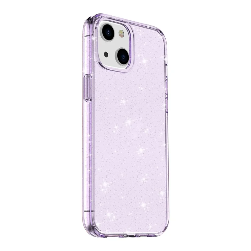 Para iPhone 15 Bump Proof Protective Case Sparkly Glitter Hard PC + Soft TPU Phone Cover - Morado