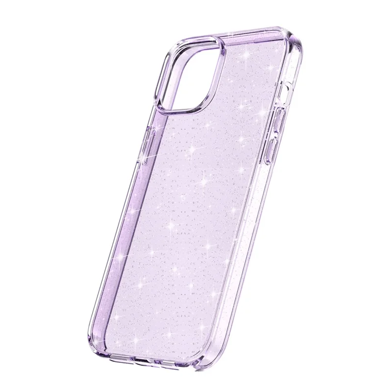 Para iPhone 15 Bump Proof Protective Case Sparkly Glitter Hard PC + Soft TPU Phone Cover - Morado