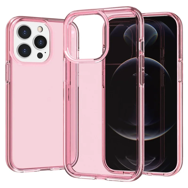 Transparent Phone Case for iPhone 15 Pro Max , Anti-fall Hard PC + Soft TPU Case Hybrid Cover - Transparent Pink