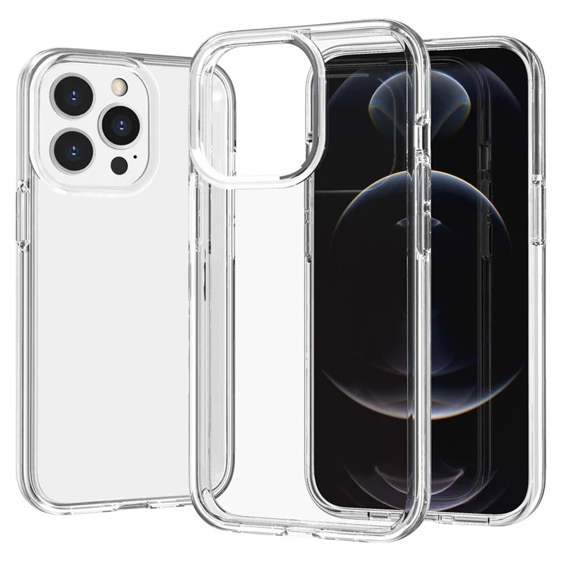 Coque de téléphone transparente pour iPhone 15 Pro, coque hybride anti-collision en PC dur + TPU souple - Transparent