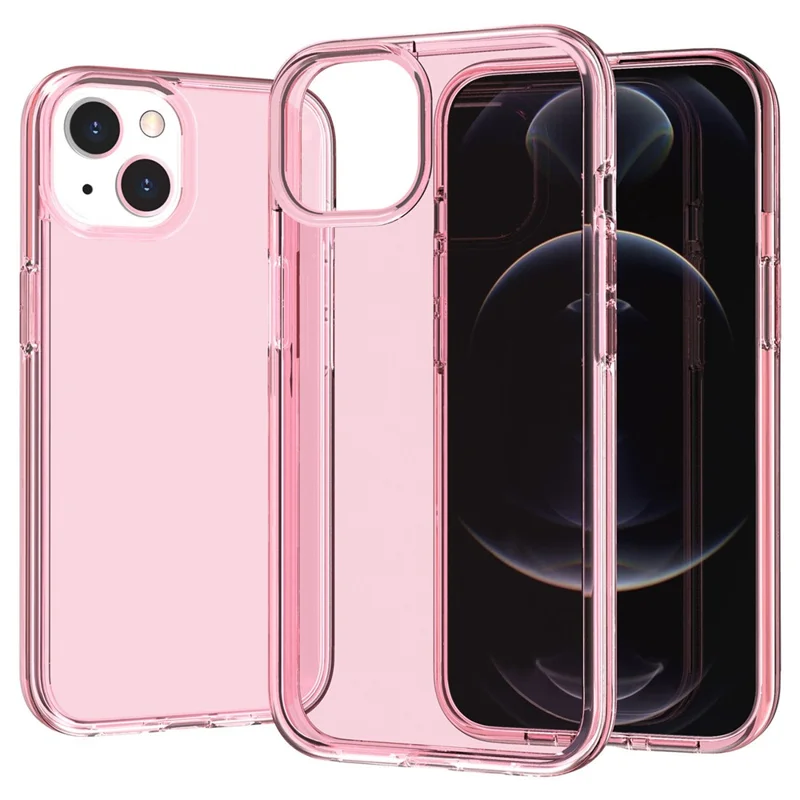 Capa de telefone para iPhone 15 Plus, Capa Híbrida de PC Duro Transparente + TPU Macio - Rosa Transparente