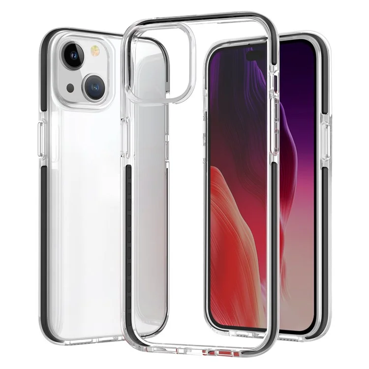 Clear Phone Cover for iPhone 15 , Flexible TPU+TPE Shell Shockproof Cell Phone Case - Transparent Black