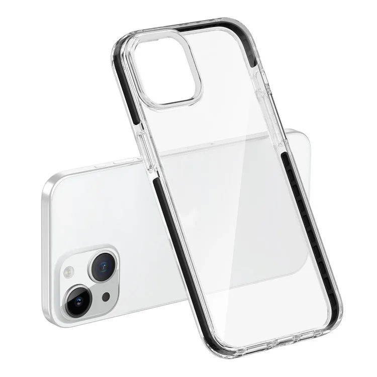 Clear Phone Cover for iPhone 15 , Flexible TPU+TPE Shell Shockproof Cell Phone Case - Transparent Black