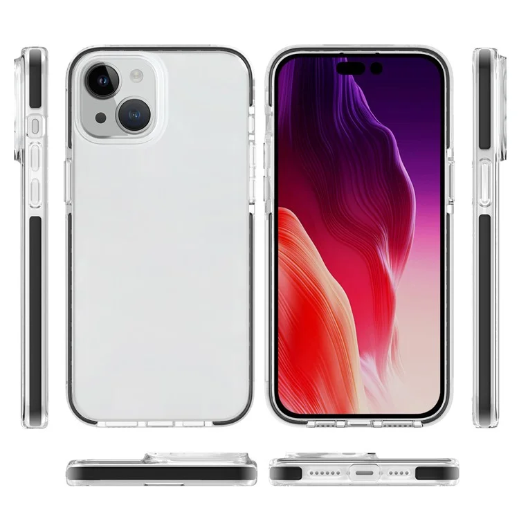 Clear Phone Cover for iPhone 15 , Flexible TPU+TPE Shell Shockproof Cell Phone Case - Transparent Black