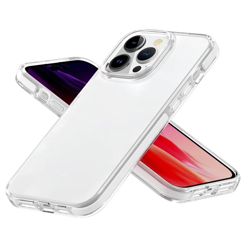 For iPhone 15 Pro Max Flexible TPU+TPE Clear Phone Cover Super Slim Shockproof Cell Phone Case Shell - White