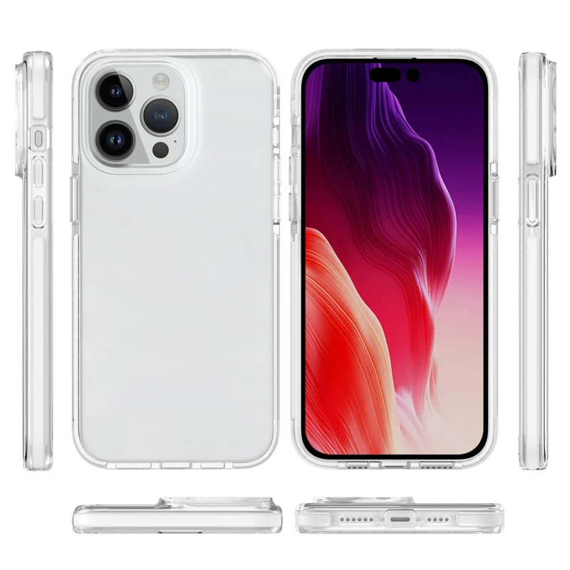 For iPhone 15 Pro Max Flexible TPU+TPE Clear Phone Cover Super Slim Shockproof Cell Phone Case Shell - White