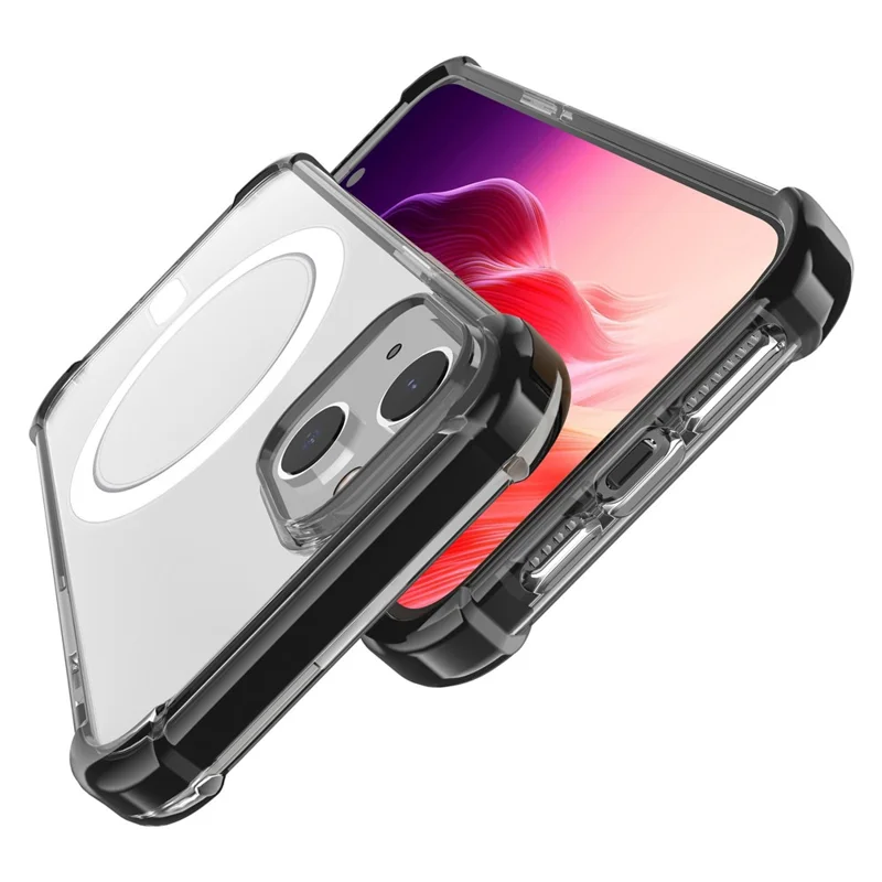 Для iPhone 15 Plus Совместимый с MagSafe Прозрачный чехол для телефона Четыре угла Анти-капли Акрил + TPU Чехол - Черный