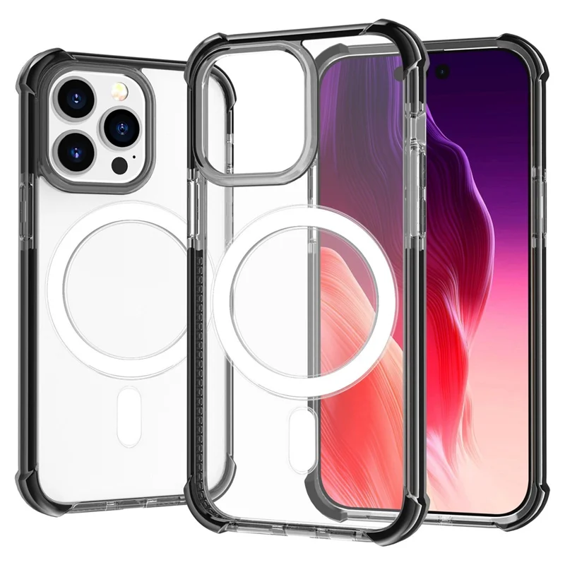 Coque de protection transparente pour iPhone 15 Pro Max Acrylic+TPU - Coque de téléphone anti-chute avec 4 coins compatibles MagSafe - Noir