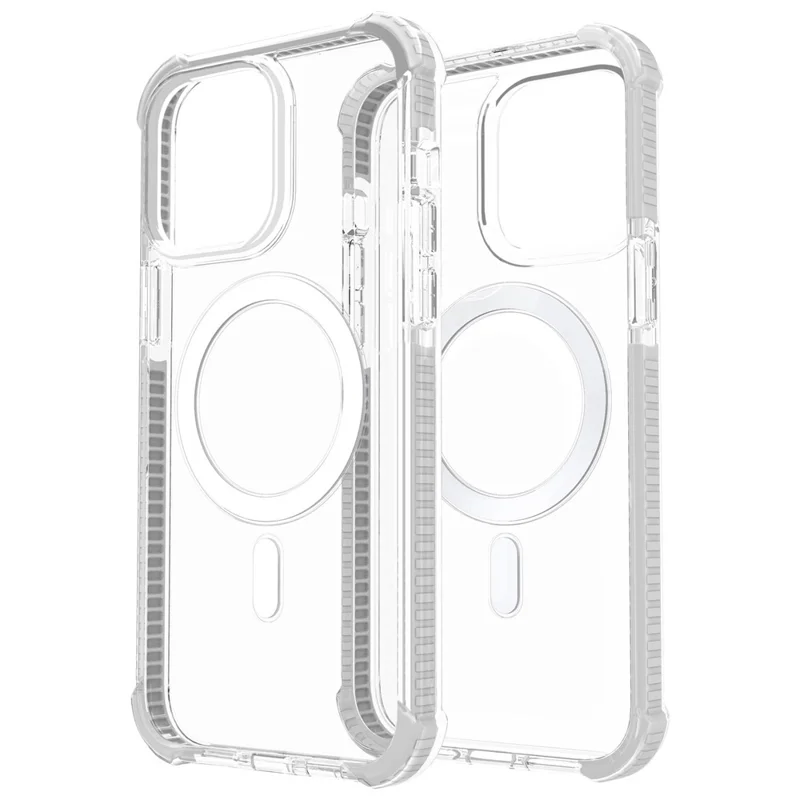 Clear Shell for iPhone 15 Pro Max Acrylic+TPU Phone Case Four Corners Anti-Drop Cover Compatible with MagSafe - White
