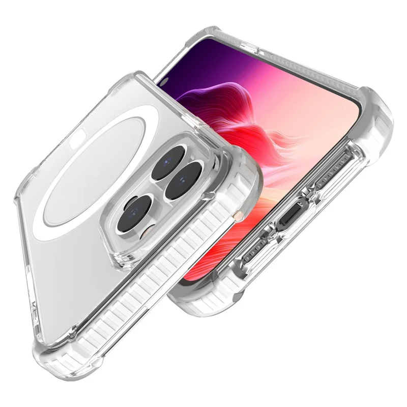 Clear Shell for iPhone 15 Pro Max Acrylic+TPU Phone Case Four Corners Anti-Drop Cover Compatible with MagSafe - White