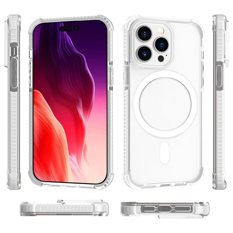Clear Shell for iPhone 15 Pro Max Acrylic+TPU Phone Case Four Corners Anti-Drop Cover Compatible with MagSafe - White