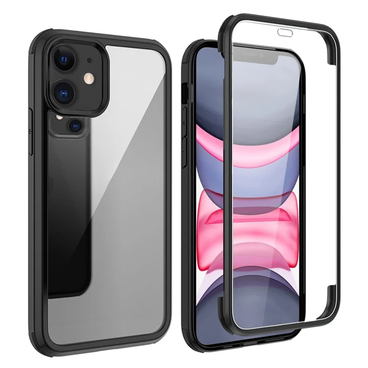 Прозрачный чехол для iPhone 11 с двухсторонним закаленным стеклом + силиконовая рамка Защитный чехол - черный