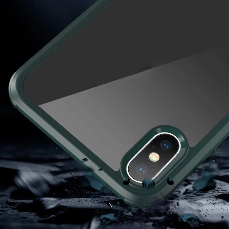 Pour iPhone XS Double-Sided Tempered Glass Phone Case Silicone Frame Shockproof Cover - Midnight Green