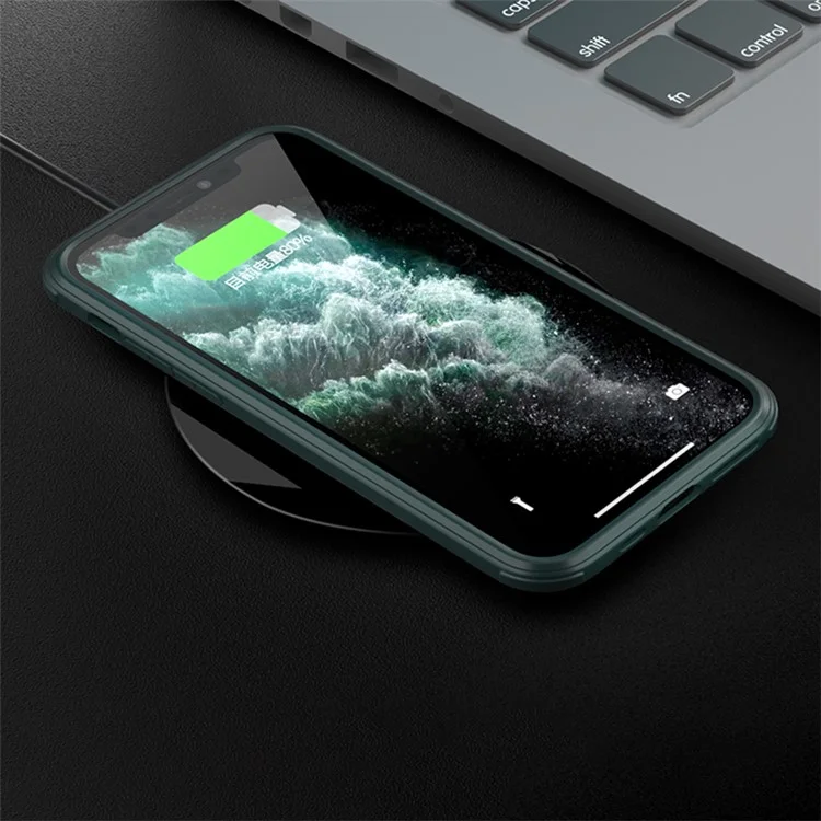 Pour iPhone XS Double-Sided Tempered Glass Phone Case Silicone Frame Shockproof Cover - Midnight Green