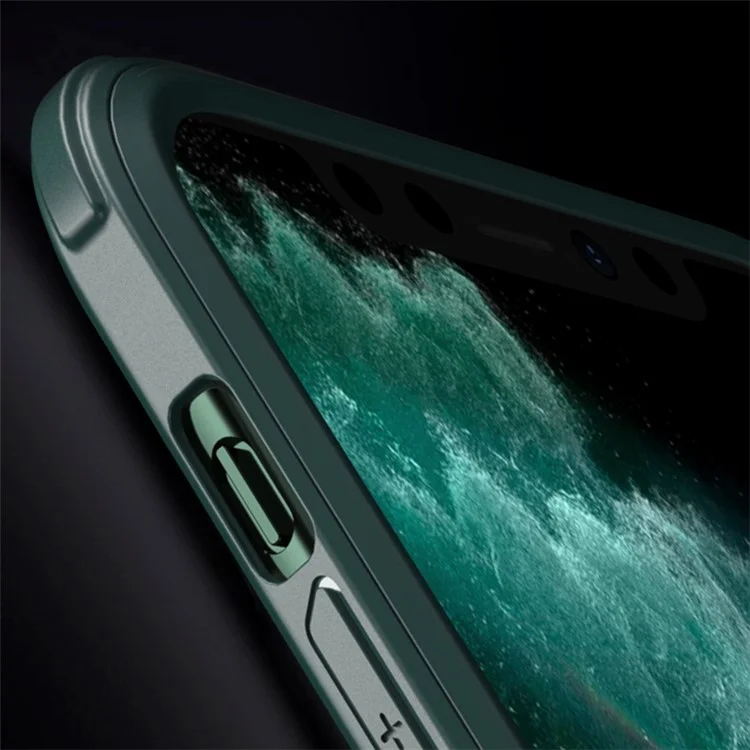 For iPhone XS Max 360-Degree Double-Sided Protection Case Tempered Glass + Silicone Frame Phone Cover - Midnight Green