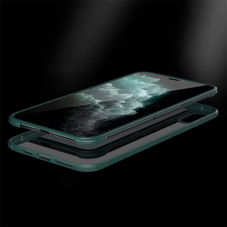 Per iPhone XR Protezione Completa del Corpo Custodia Trasparente Vetro Temperato Doppio Lato + Cornice in Silicone Protezione per Telefono - Verde Mezzanotte