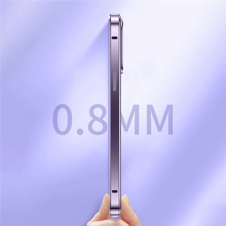 Para iPhone 15 Plus Straight Edge Phone Case Double Sides Tempered Glass Metal Frame Magnetic Cover with Buckle - Púrpura