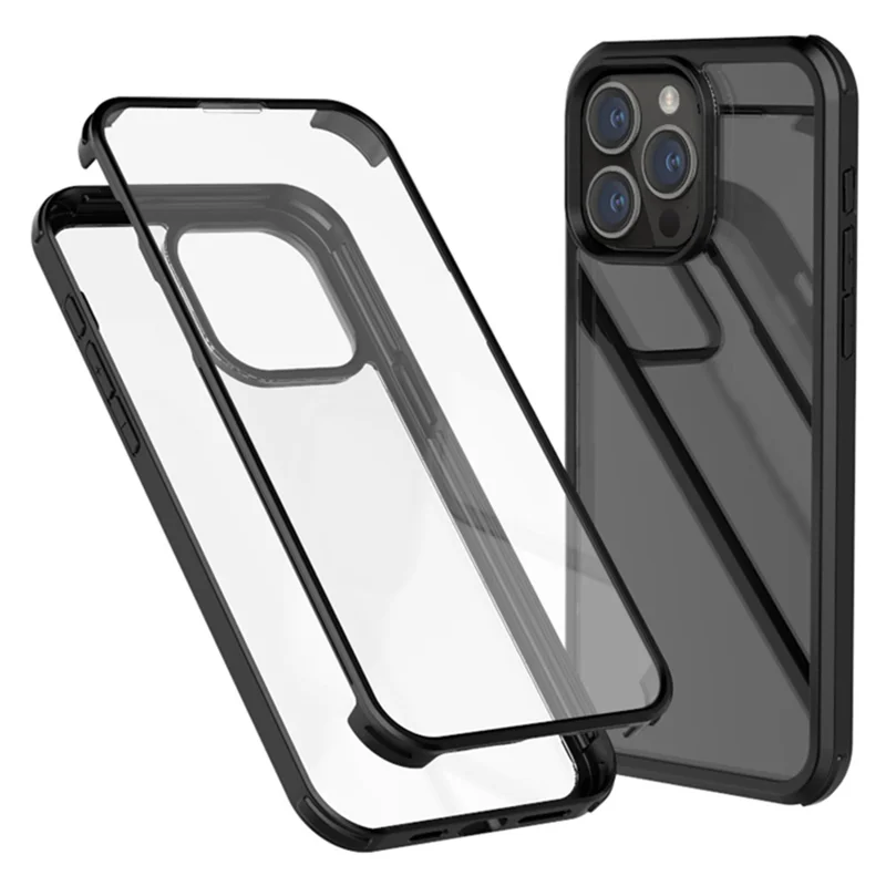 Чехол-накладка для iPhone 15 Pro Max Double-Sided Tempered Glass + Silicone Frame, защита 360 градусов, чёрный
