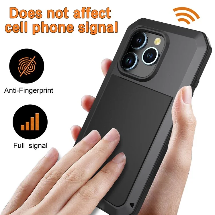 Für iPhone 15 Pro Silikon+PC+Metall Handyhülle Vollschutz Cover mit gehärtetem Glas Film - Schwarz