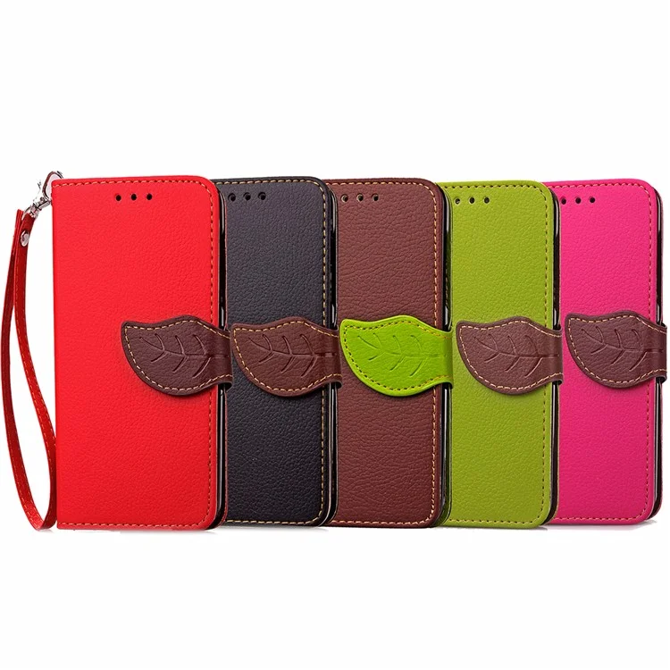 Leaf Shape Magnetic Flap Leather Wallet Case for iPhone 8 / 7 4.7 inch - Black