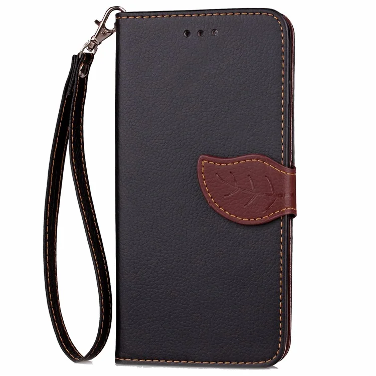 Leaf Shape Magnetic Flap Leather Wallet Case for iPhone 8 / 7 4.7 inch - Black