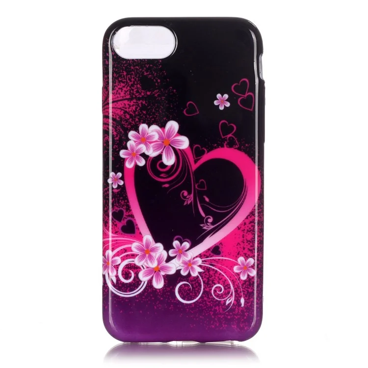 Patterned TPU Glossy Gel Case Cover for iPhone 8/7 4.7 Inch - Heart Flowers