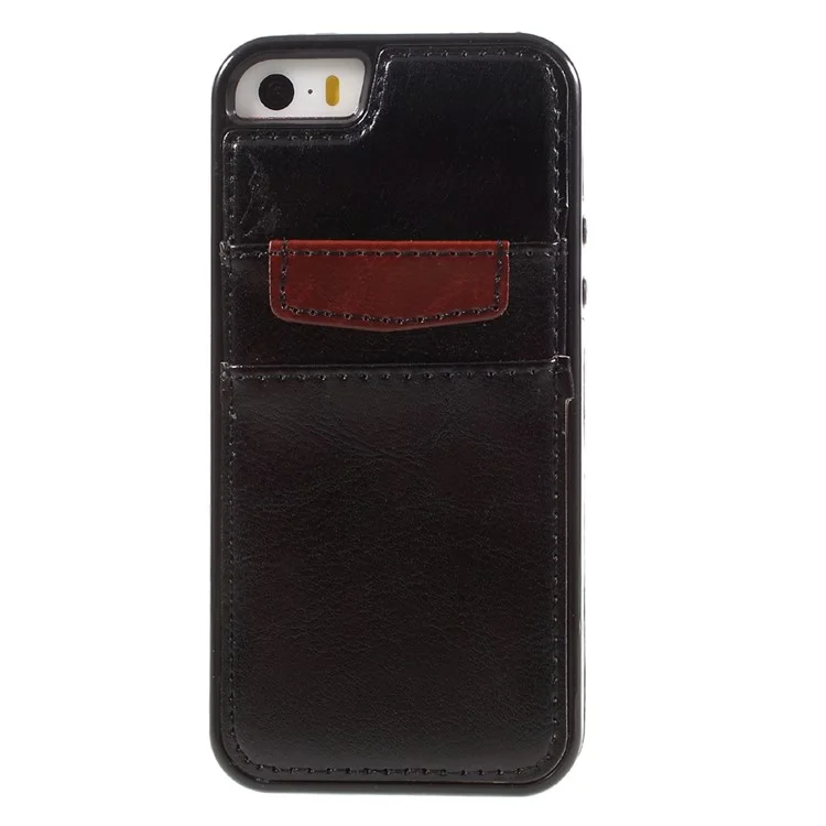 Card Holder Leather Skin TPU Case for iPhone SE/5s/5 - Black